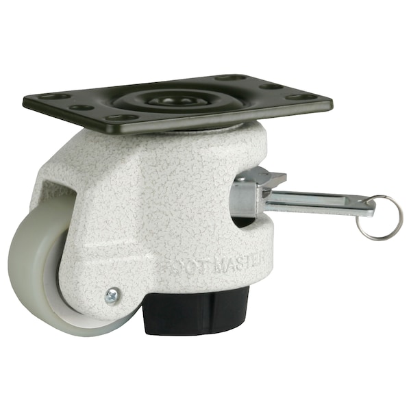 Foot Master Leveling Caster, Ratchet, 50 mm PU Wheel, 2-1/2 x 3-1/4 Plate, Swivel, 250 kg Cap, NBR Pad, Ivory GDR-60-F-HUP-PUS - main